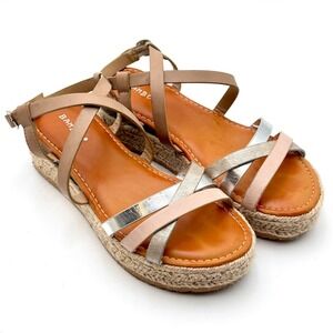 Bamboo Womens Metallic Multi Strap Espadrille Platform Wedge Sandals Size 8 38